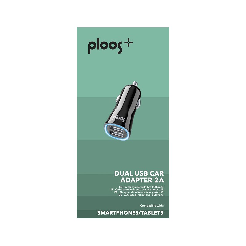 CARICABATTERIE DA AUTO DUAL 2A NERO