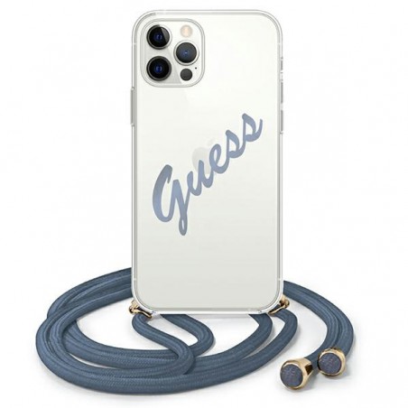 COVER GUESS IPHONE 12 / 12  PRO CON LACCIO DA COLLO BLU