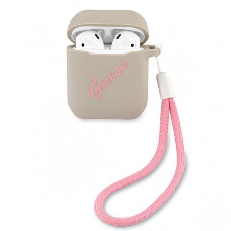 COVER SILICONE GUESS PER AIRPODS 1/2 ROSA CON LACCETTO