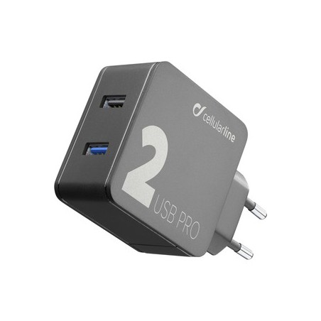 CARICABATTERIE RETE 2 USB 18W QUALCOM PLUS  NERO