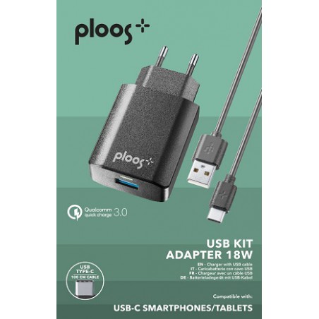 KIT CARICABATTERIE RETE QC3 USB-C NERO