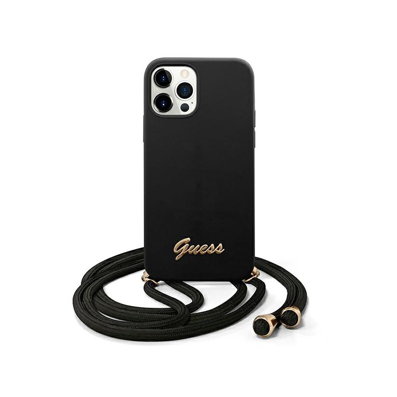 COVER GUESS IPHONE 12 / 12  PRO CON LACCIO DA COLLO BLACK