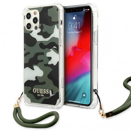 COVER GUESS IPHONE 12 / 12  PRO CON LACCIO DA COLLO CAMOUFLAGE