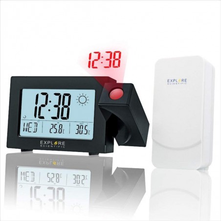 orologio a proiezione radiocontrollato previsioni del tempo e della temperatura interna e esterna nero