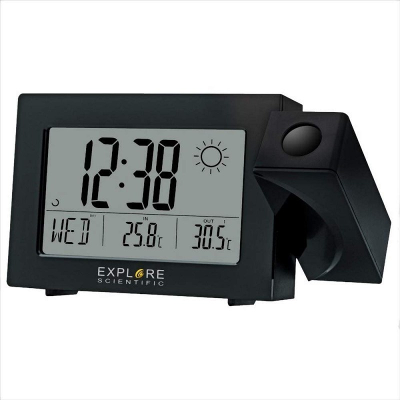 orologio a proiezione radiocontrollato previsioni del tempo e della temperatura interna e esterna nero