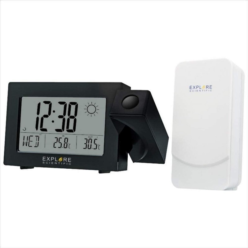 orologio a proiezione radiocontrollato previsioni del tempo e della temperatura interna e esterna nero