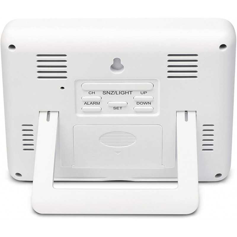 orologio radiocontrollato con allarme.
retrolluminato con sfondo blu, temperature e umidità interna/esterna 
supporta fino a 3 s