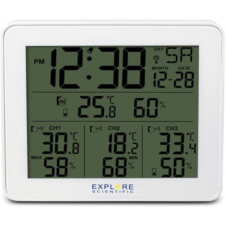 orologio radiocontrollato con allarme.
retrolluminato con sfondo blu, temperature e umidità interna/esterna 
supporta fino a 3 s