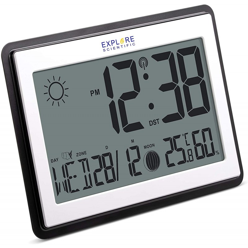 orologio da parete o appoggio radiocontrollato con 
fasi lunari 
temperatura interna e umidità.