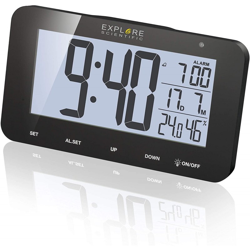 Sveglia radiocontrollata con possibilità di impostare 2 orari di sveglia,  igrometro/termometro, 2x USB, 2 A - PEARL