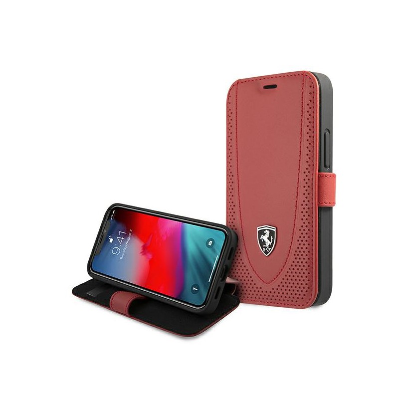 custodia a libro ferrari iphone 12 mni vera pelle rossa