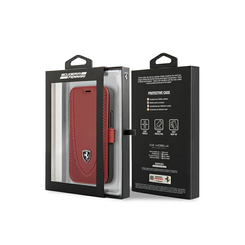 custodia a libro ferrari iphone 12 mni vera pelle rossa