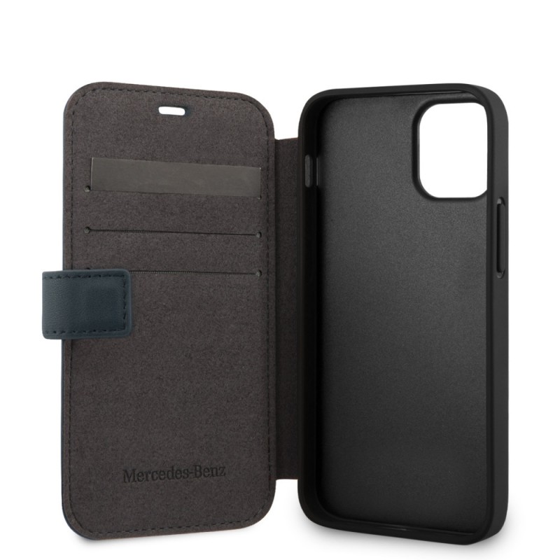 custodia a libro mercedes iphone 12 mini blu vera pelle