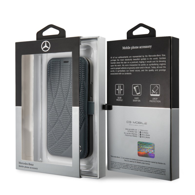 custodia a libro mercedes iphone 12 pro max blu vera pelle