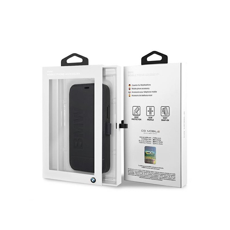 custodia a libro bmw iphone 12 mini blu vera pelle