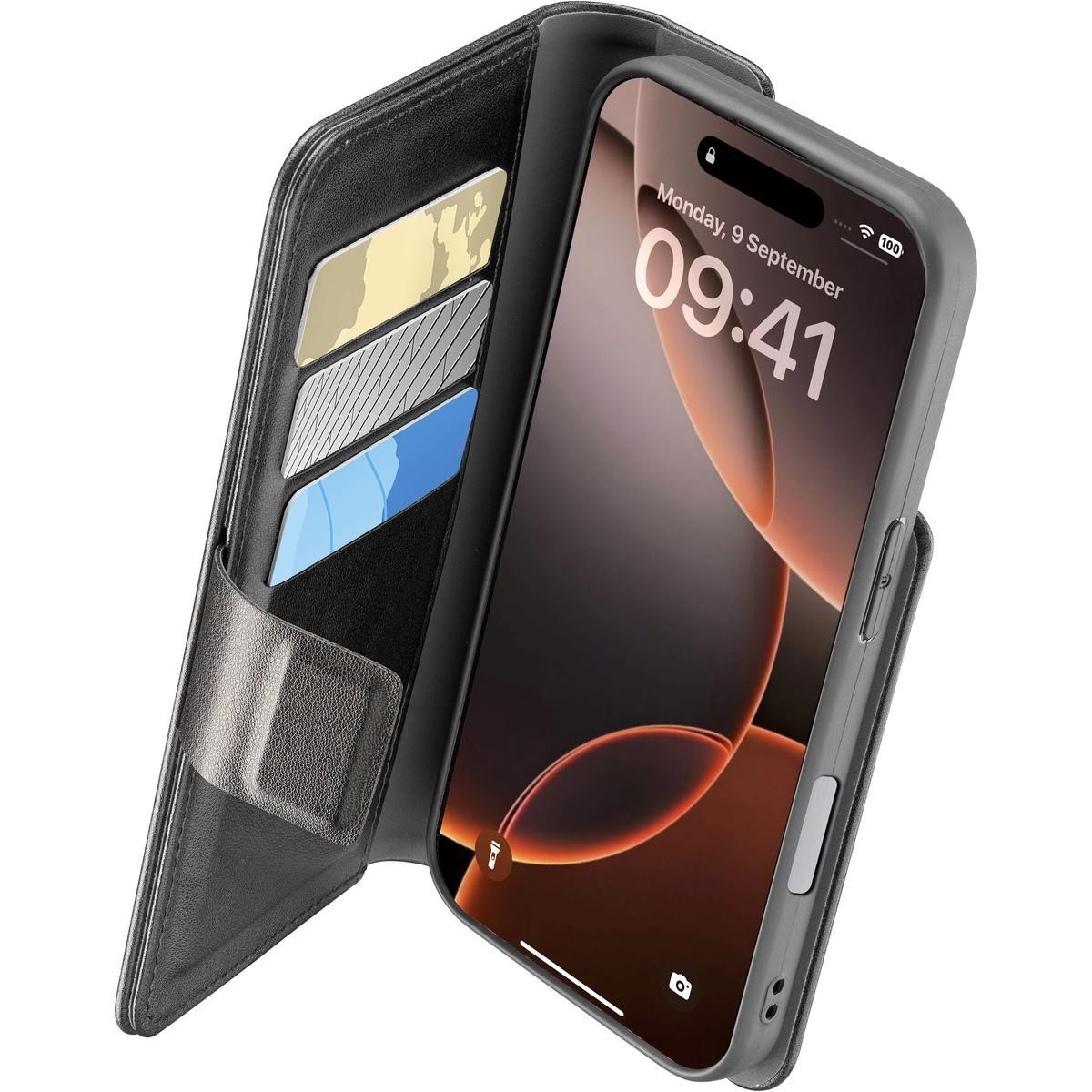 custodia a libro iphone 15 pro max blu con porta carte di credito